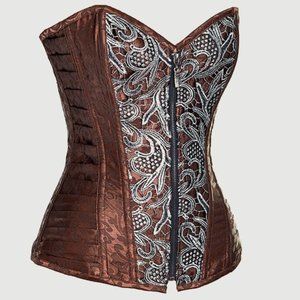 Overbust Brown Lace Up Corset - Size L